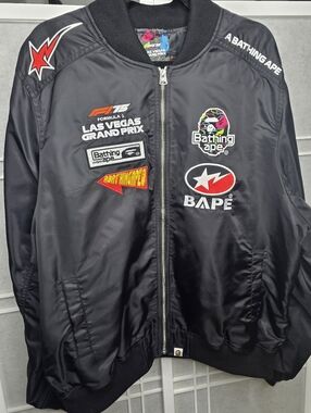 BAPE Formula 1 Las Vegas Grand Prix Black Bomber Jacket With Multiple Patches
